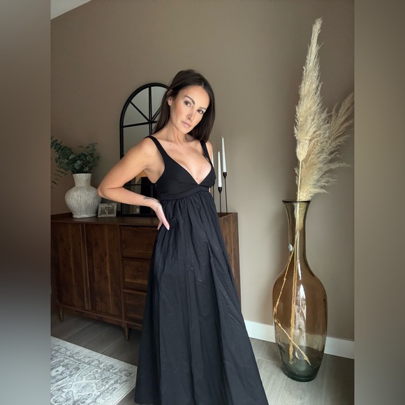 ZARA Black Cotton Maxi Dress | XS | Flowy Empire Waist - Picture 2 of 6